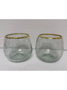 Twine Set of 2 Stemless Aqua Bubble Wine Glasses 16 ounce *READ
